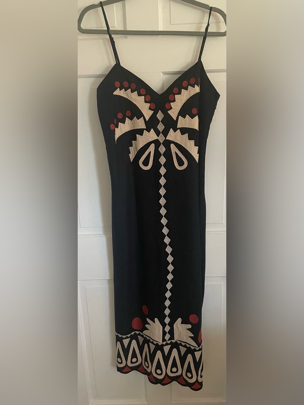 Farm Rio Cutwork Maxi Dress Black & Red Tribal Print Coconut Grove 🌴🥥Medium - Picture 4 of 6